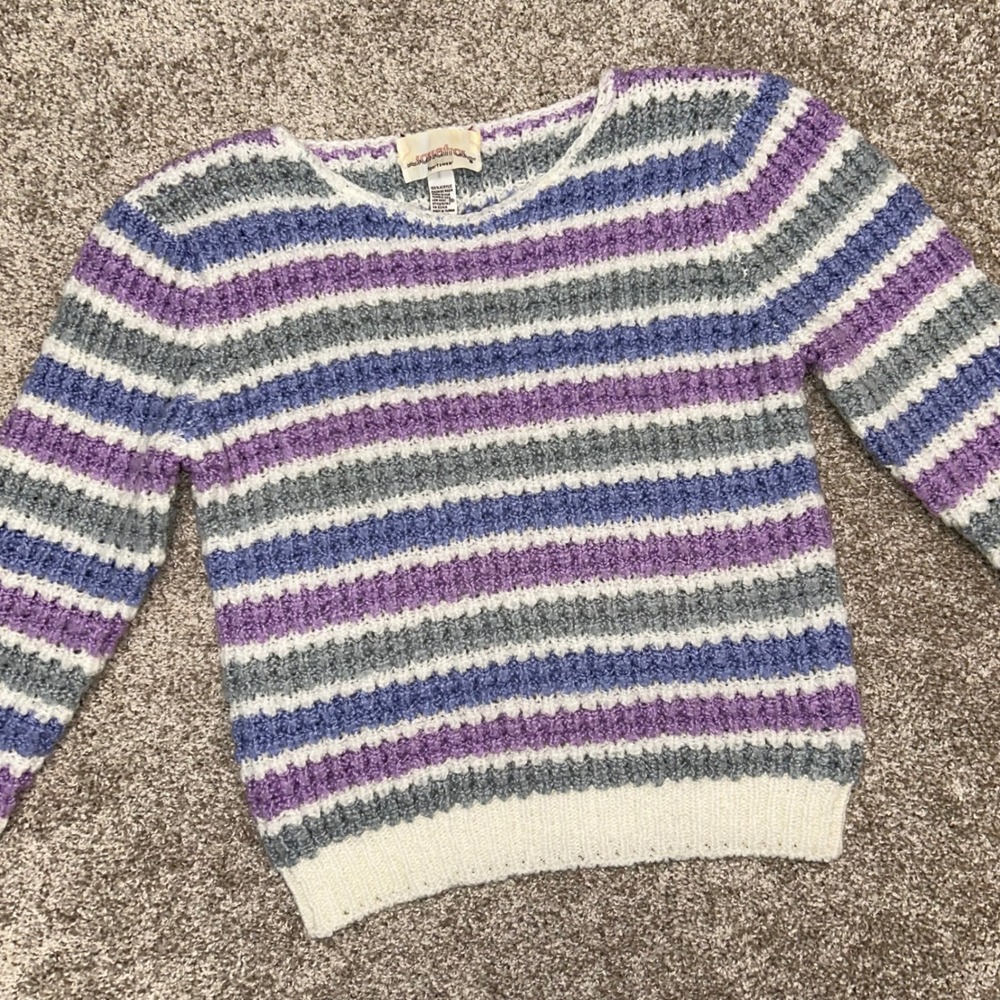 Vintage Sassafras Crochet Style Knit Sweater‎ Women Size Medium Striped 90s